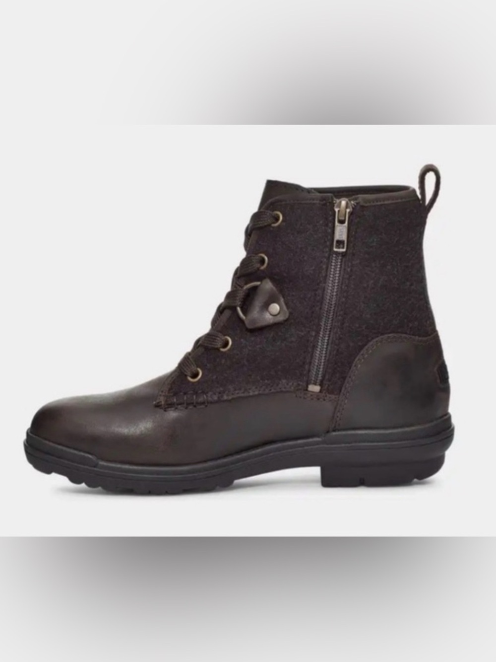 EUC [UGG] Hapsburg Lace Up Wool Brown Leather Outdoor Ankle Boots Women’s Sz 7 - Picture 3 of 11